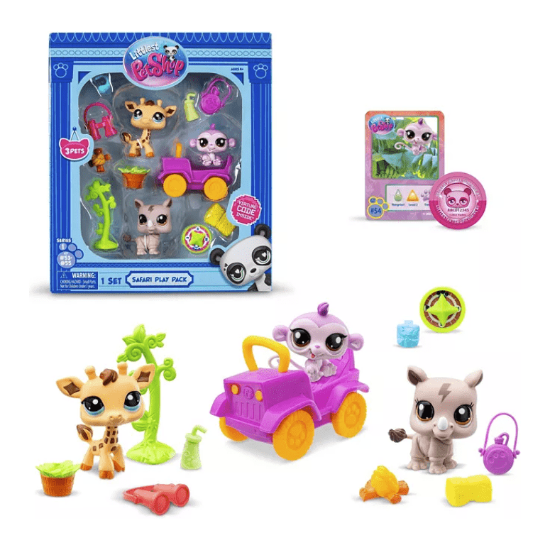 Littlest Pet Shop Gen 7 Safari Play Pack - #53 Giraffe, #54 Monkey, #55 Rhino