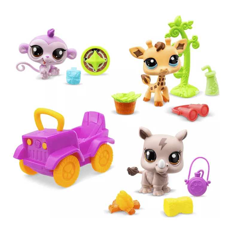 Littlest Pet Shop Gen 7 Safari Play Pack - #53 Giraffe, #54 Monkey, #55 Rhino